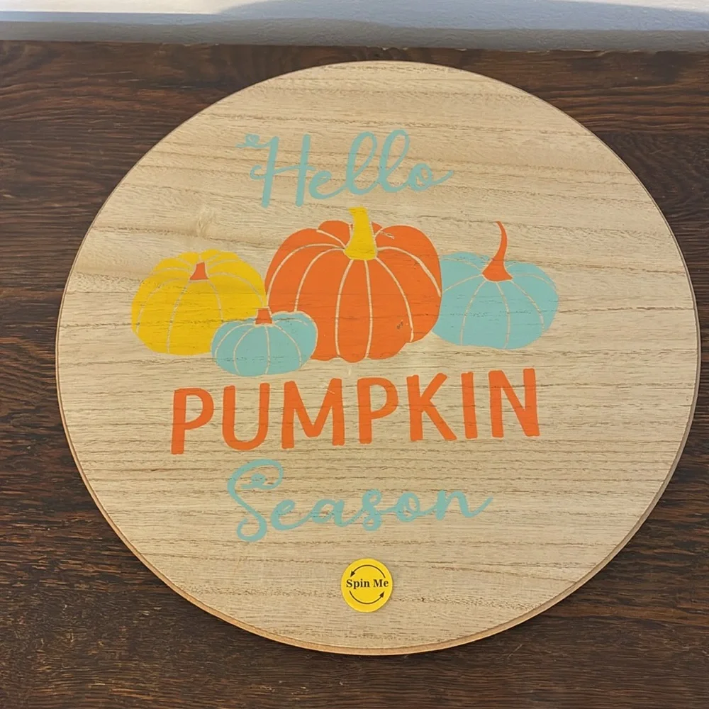 NWT- Hello Pumpkin Season- Wooden Lazy Susan w/ Colorful Pumpkins
